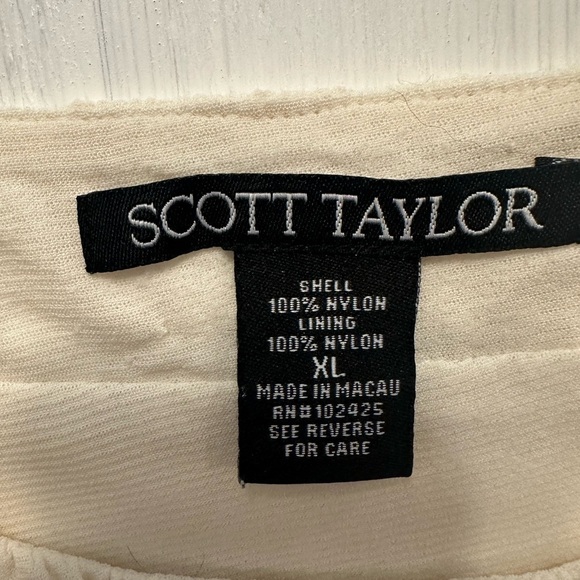 Scott Taylor Cream Nylon Top XL Ruched Scoop Neck 3/4 Sleeve Stretch Blouse - Picture 4 of 9